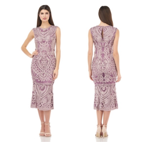 JS Collections Soutache Midi Cocktail Dress, Mink - Picture 4 of 5